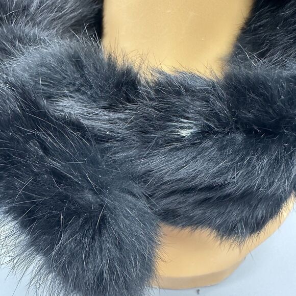 Black Real Fur Neck Scarf Collar Clip Black Retro - Picture 4 of 8